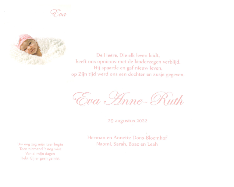 Geboortekaartje Eva Dons
